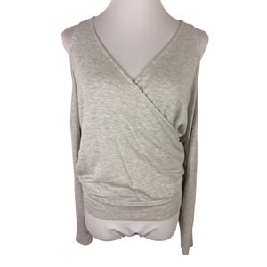 Express Women's Small Cold Shoulder Surplice Wrap Top Heather Gray Long Sleeve
